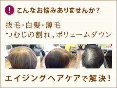 【こんなお悩みありませんか?】抜毛・白髪・薄毛、つむじの割れ、ボリュームダウン エイジングヘアケアで解決!