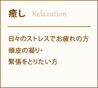 癒し 日々のストレスでお疲れの方 頭皮の凝り、緊張をとりたい方